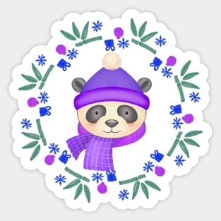 Christmas Panda Wreath Sticker